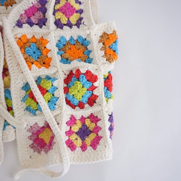 Handmade Crochet Granny Square Flower Colorful Boho Hippie Festival Knit Vest S - Picture 5 of 9